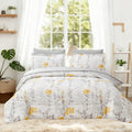 Fluffy Down Alternative 3 Piece Comforter Set Queen Yellow Floral Quilt Microfiber Patchwork Bedspread - All-Season Down Alternative Comforter Insert - Default Title