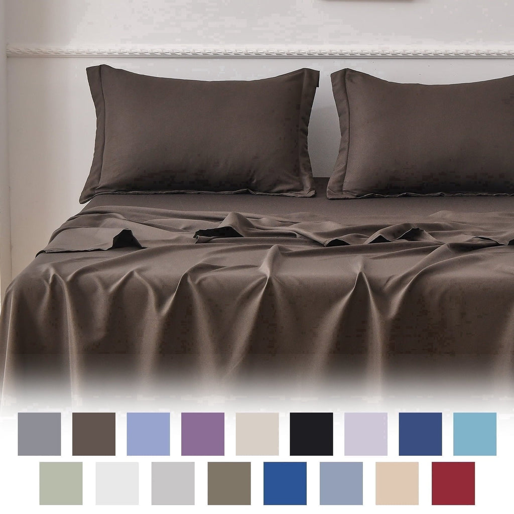 Premium Egyptian Cotton Bed Sheets Set 4 Piece Queen/Full Sheet Set Brown Gray Cotton Blend Fitted Sheet, Flat Sheet & 2 Pillowcases Bedding Set - Cooling Hotel Quality Bedding Sheets and Pillowcases - Default Title