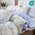 Luxurious Quilted Cotton Comforter Sets Queen Size, 3 Pieces Botanical Blue Floral Reversible Bedding Sets for Adults All Season - Hypoallergenic Ultra-Fluffy Quilt for Winter - Default Title