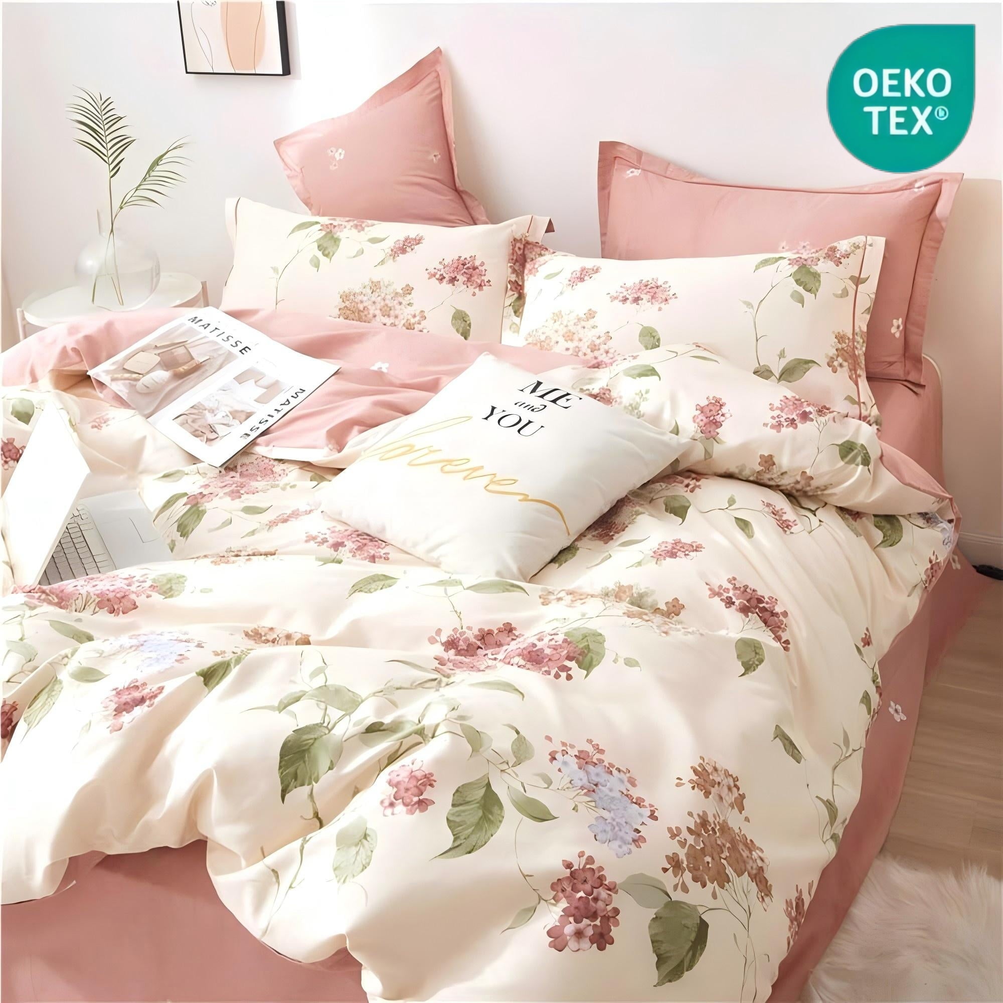 Heavyweight Warmth White with Pink Flowers King Comforter Sets, 3 Pieces Chic Garden Style Reversible Bedding Sets for Adults All Season - All-Season Down Alternative Comforter Insert - Default Title