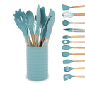 Premium Silicone Small Silicone Cooking Utensils with Holder Set (12Pack), Aqua Kitchen Tools with Wooden Handle for Nonstick... - Premium Stainless Steel Cooking Utensil for Non-Stick Pots - Default Title