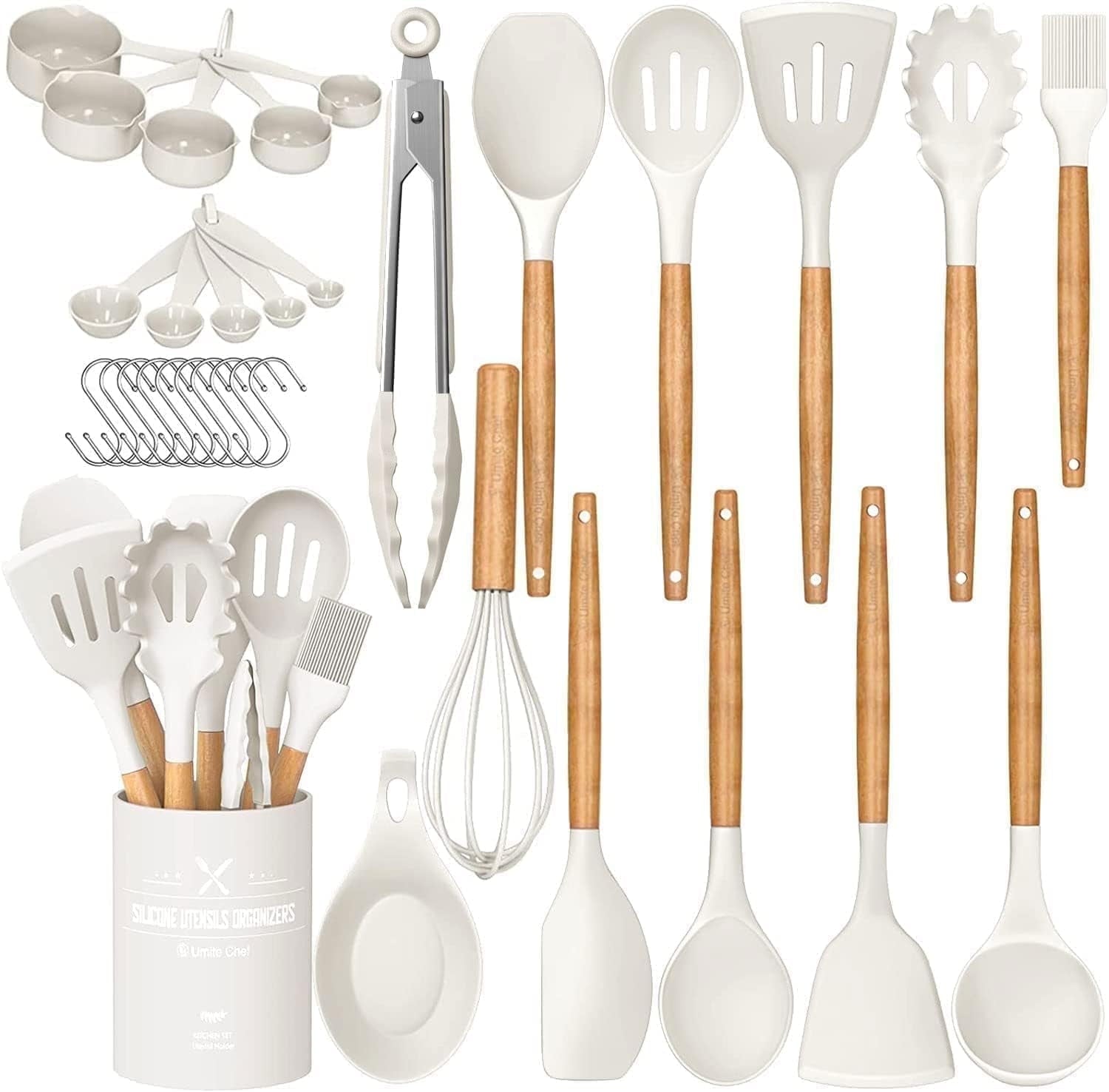 High-Precision Kitchen Cooking Utensils Set, 33 pcs Non-stick Silicone Cooking Kitchen Utensils Spatula Set with Holder, Wooden Hand... - High-Precision Culinary Tool for Baking & Cooking - Default Title