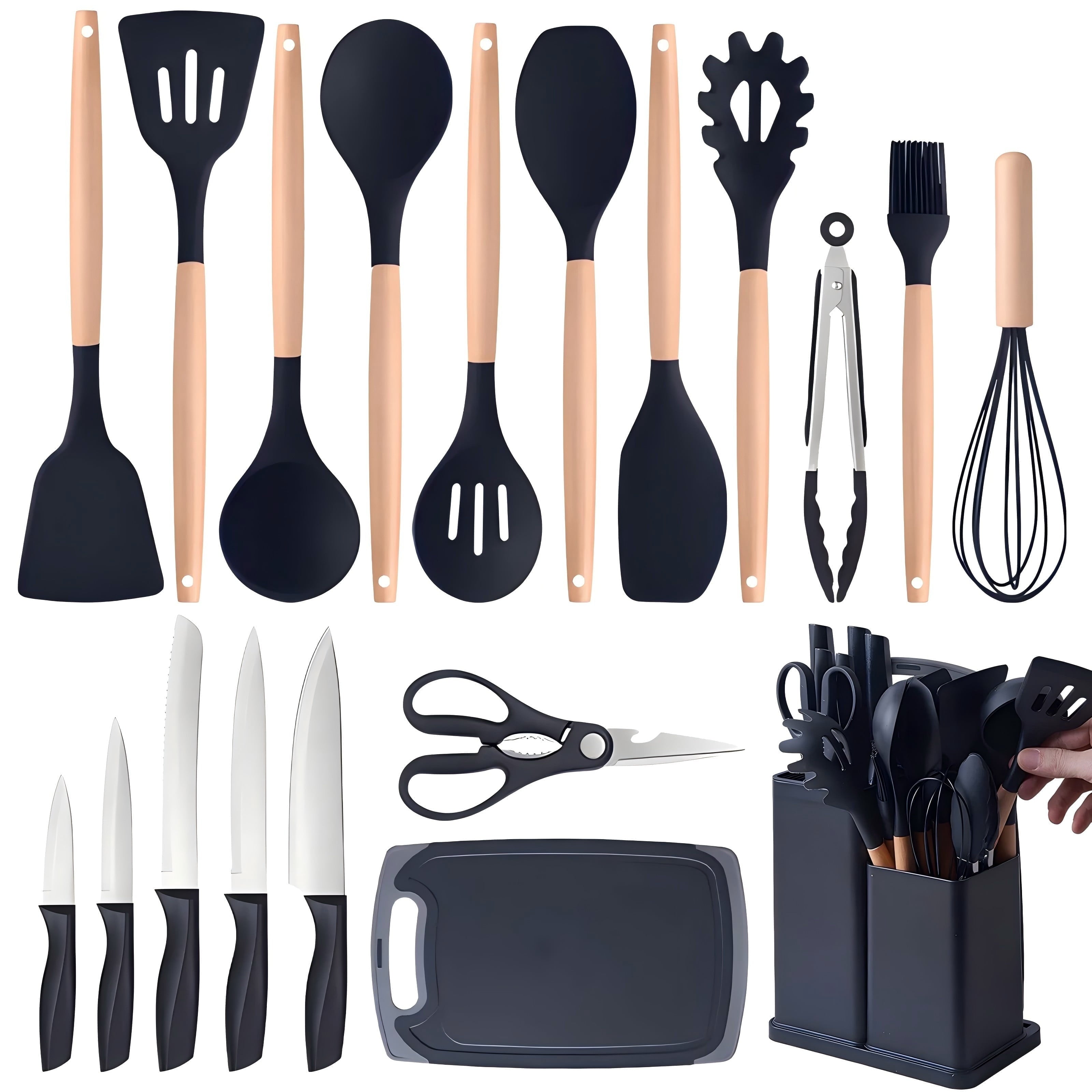 Chef-Quality Kitchen Utensils Set- 19 Pcs Silicone Cooking Utensils Set for Nonstick Cookware-Silicone Spatulas Set, Kitchen Gadge... - Professional Kitchen Tool for Culinary Enthusiasts - Default Title