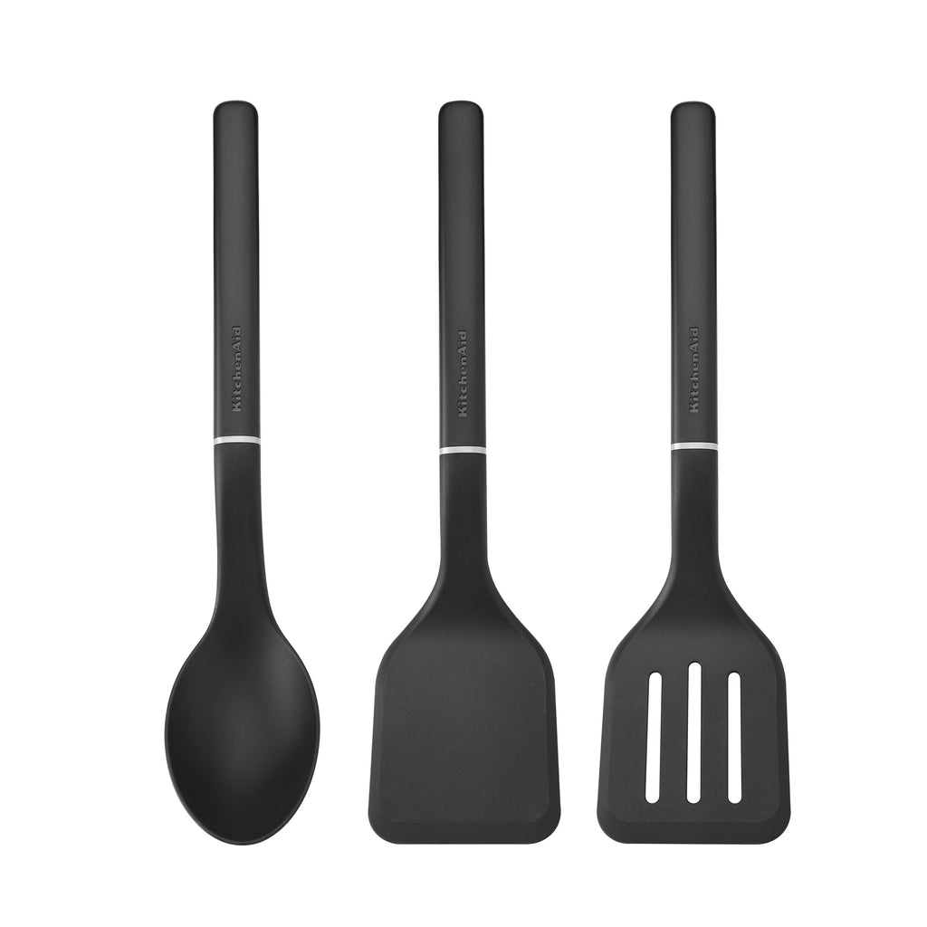 Seamless One-Piece 3-Piece Cooking Utensils Set with Ergonomic Handles, Black - Premium Stainless Steel Cooking Utensil for Non-Stick Pots - Default Title