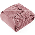 Super Soft Flannel Chenille Throw Blanket with Fringe Tassel for Couch Sofa Chair Bed, Mauve 50" X 70" - Luxury Knitted Decorative Throw Blanket with Fringes - Default Title