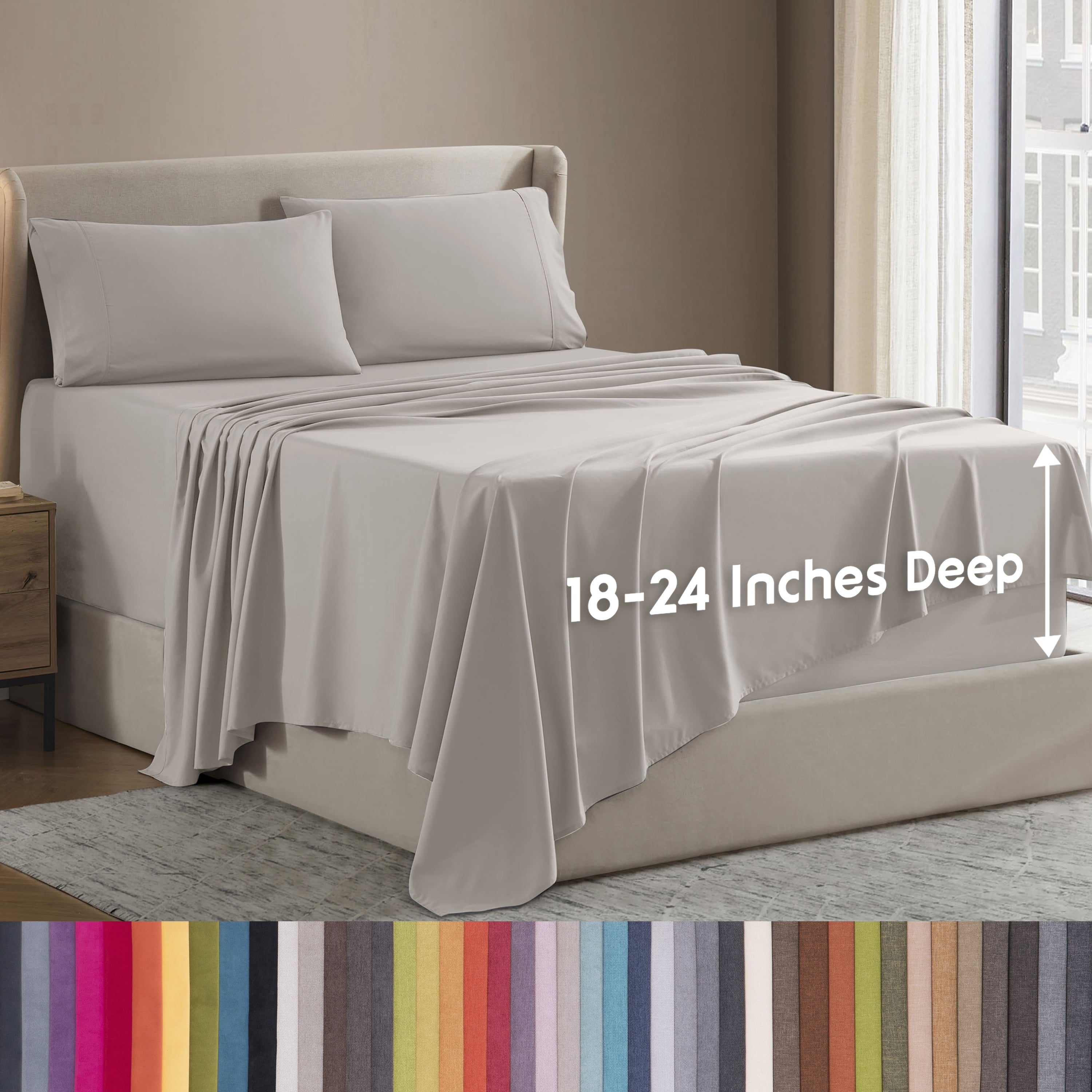 Wrinkle-Resistant Extra Deep Pocket Full Sheets Set, 4 Piece, Fits 18"-24" Mattress, Breathable & Extra Soft Bed Sheets, Linen - Luxury Bed Sheet Set with Deep Pockets - Default Title