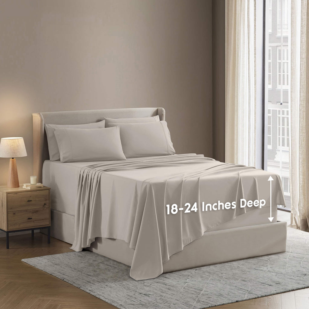 Wrinkle-Resistant Extra Deep Pocket Queen Sheets set, Fits 18"-24" Mattress, 6 Piece Soft Microfiber Bed Sheet Sets, Linen - Premium Ultra-Soft Pillowcase Pair for Sleeping - Default Title