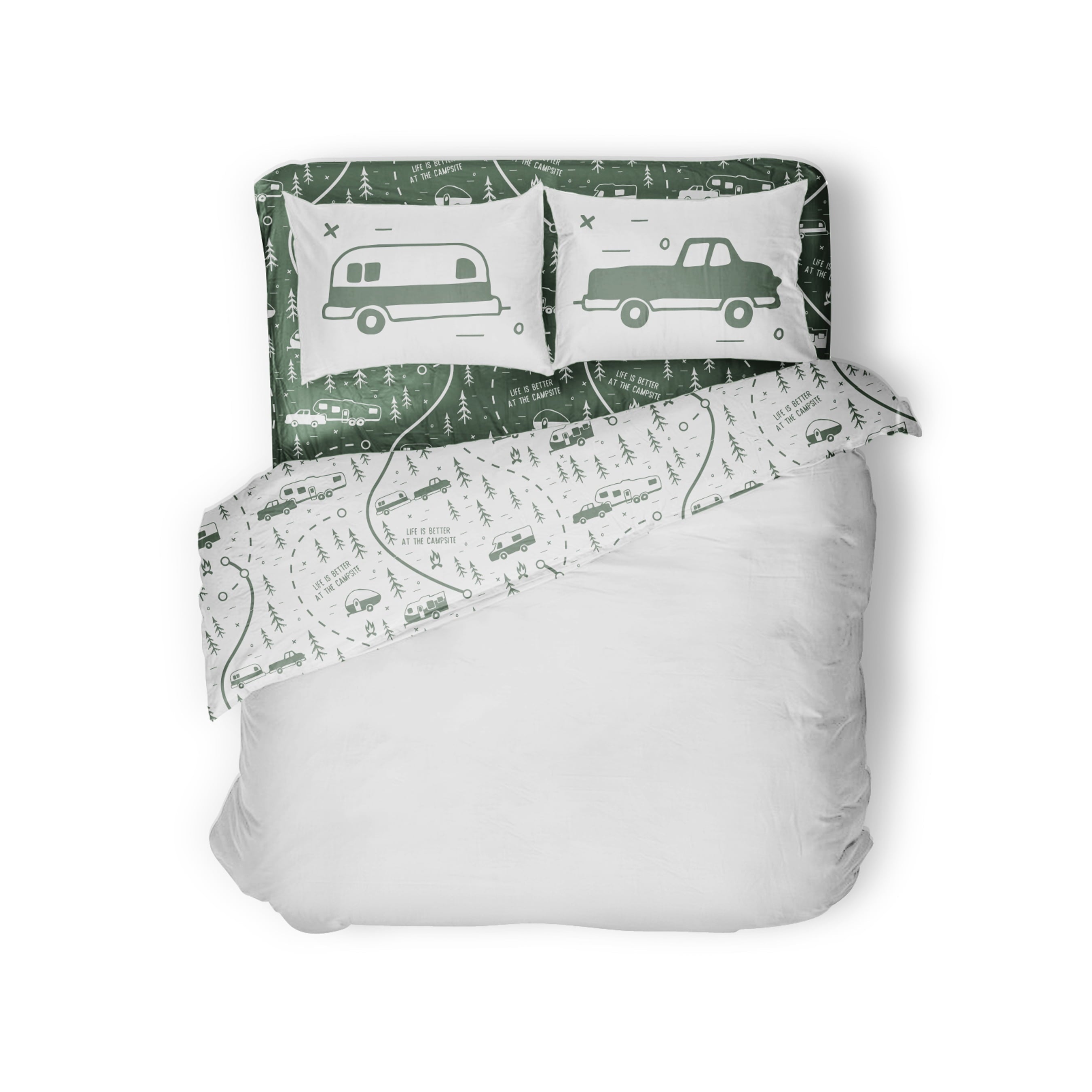Breathable Luxury RV Queen Bed Sheet Set, Green Map, Polyester (53476) - Breathable Egyptian Cotton Flat & Fitted Sheets - Default Title