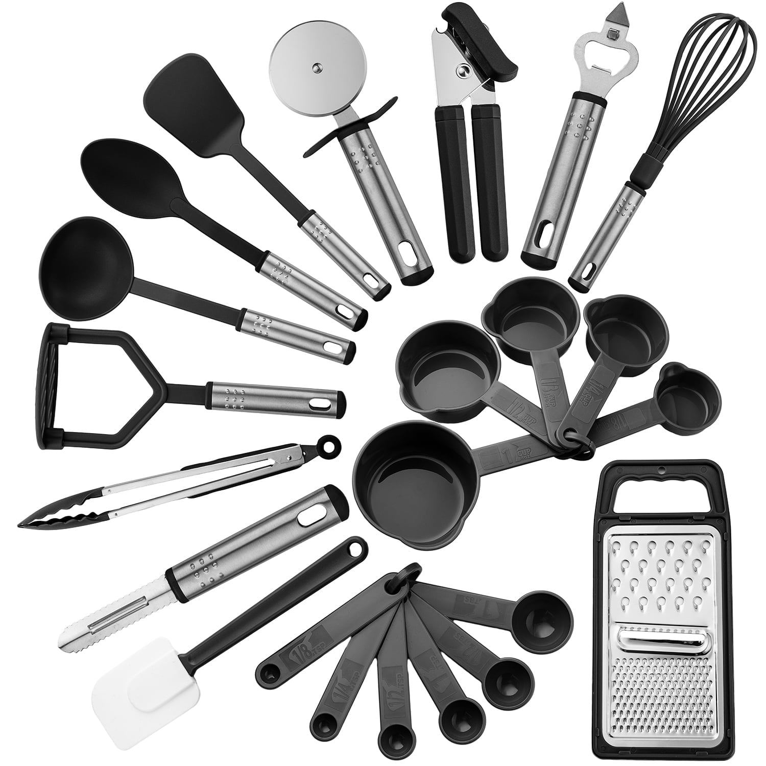Seamless One-Piece 23 Piece Kitchen Utensils Set - Nylon and Stainless Steel Cooking Utensils Set - Black Utensil K... - Durable Turner & Ladle Utensil Set for Home Chefs - Default Title
