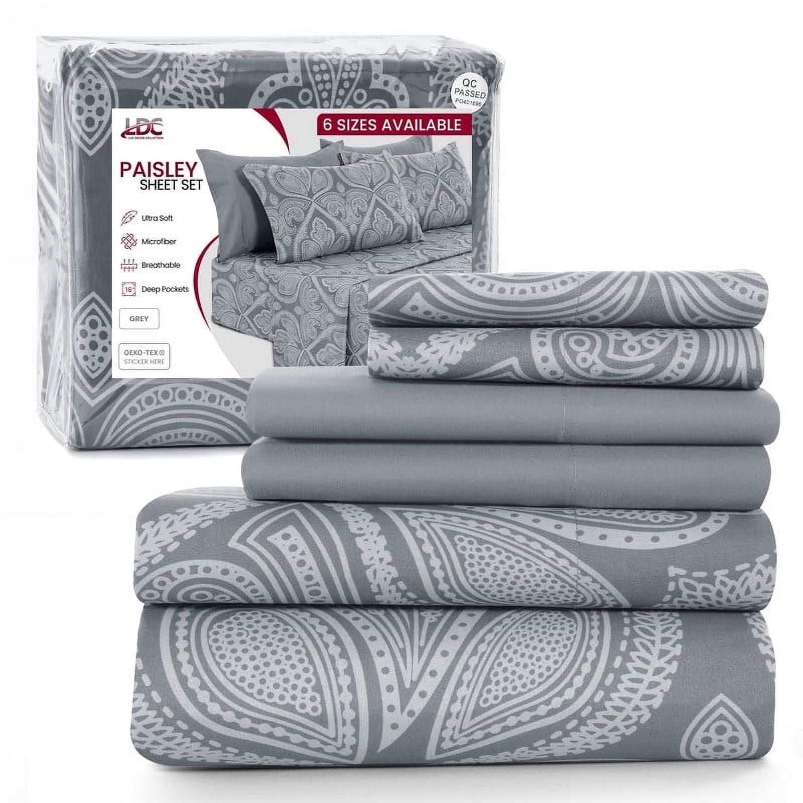 Breathable Luxury 6-Piece Bed Sheet Set, Deep Pocket Queen Sheets Up to 16 Inch, 1 Flat Sheet , 1 Fitted Sheet & 4 Pillowcases (Queen, ... - Luxury Bed Sheet Set with Deep Pockets - Default Title