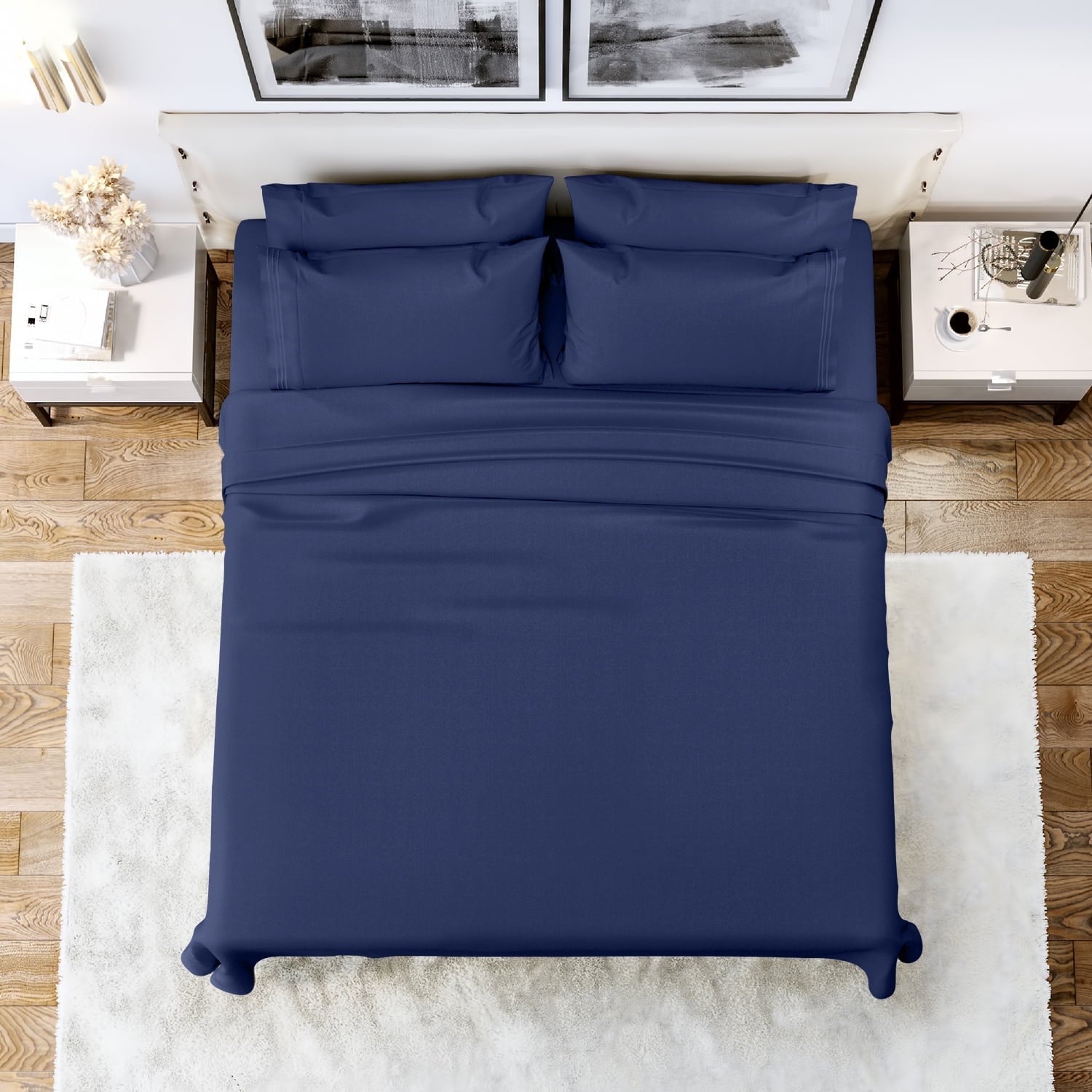 Premium Egyptian Cotton Queen Bed Sheets Set, 6 Pc Microfiber Bed Sheets, Extra Deep Pocket Queen Fitted Sheet, Flat Sheet & Pillowcases, Nav... - Breathable Egyptian Cotton Flat & Fitted Sheets - Default Title