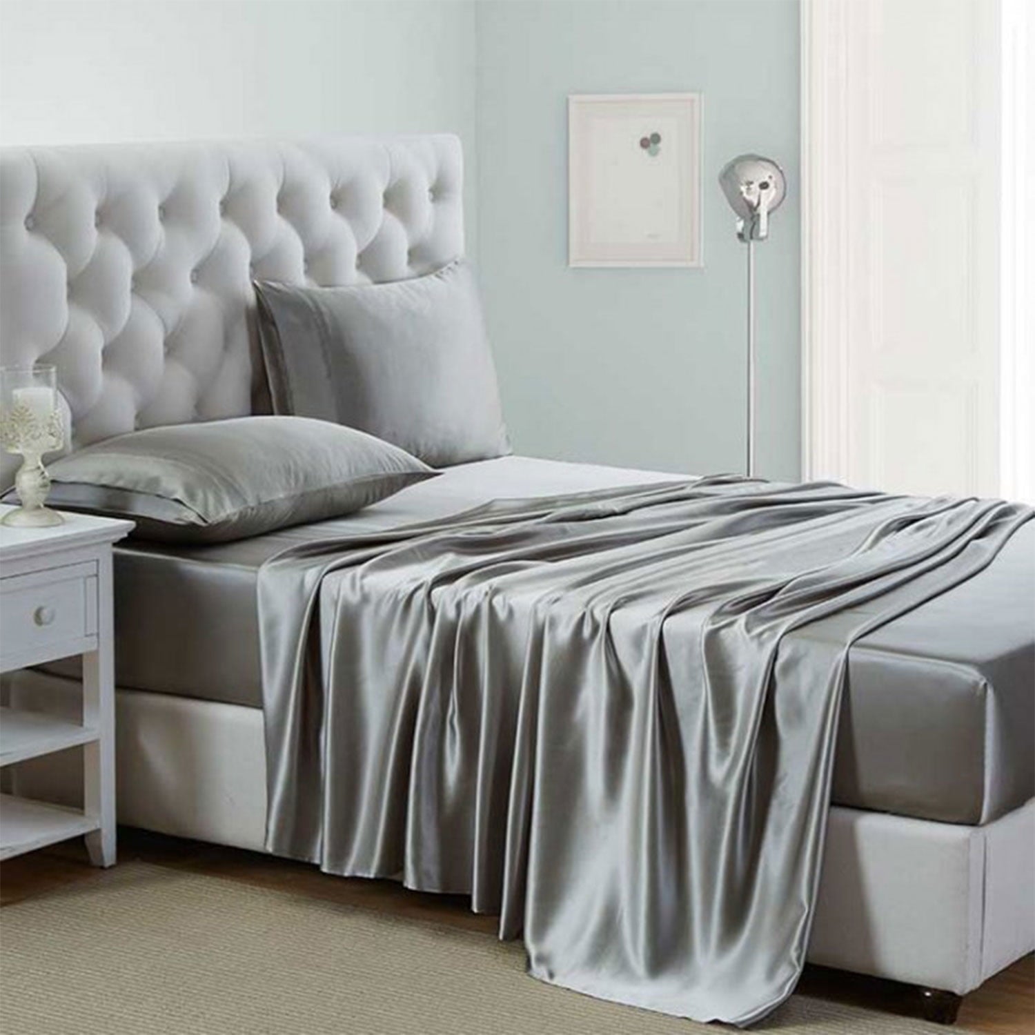 Breathable Luxury Luxury Satin Sheets Set Full Size Light Gray, 4-Piece Bedding Sets with Deep Pockets - Soft and Smooth Satin Bed Shee... - Breathable Egyptian Cotton Flat & Fitted Sheets - Default Title