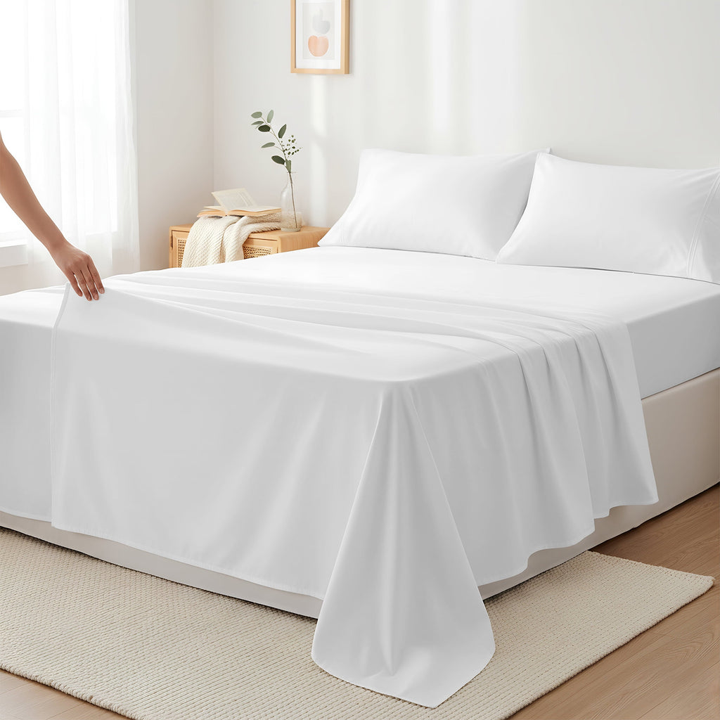 Breathable Luxury 100% Cotton Sheets For Queen Size Bed - Luxury 400 Thread Count Queen Sheet Set, 4 Piece Sateen Weave Queen White Cot... - Breathable Egyptian Cotton Flat & Fitted Sheets - Default Title
