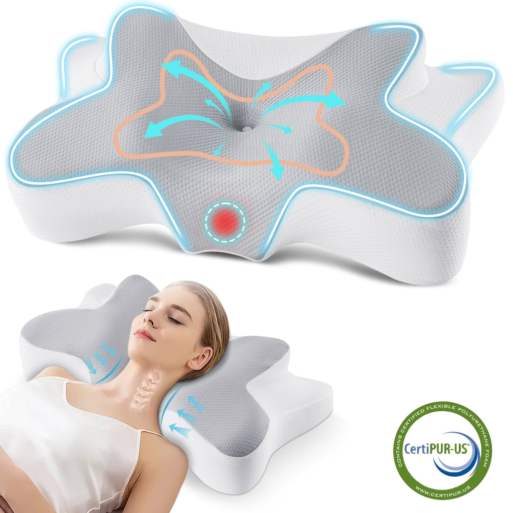 Orthopedic Support Memory Foam Pillow for Neck Pain Relief Cervical Sleepers Standard/Queen Gray - Decorative Throw Pillow Cushion for Sofa & Bed - Default Title