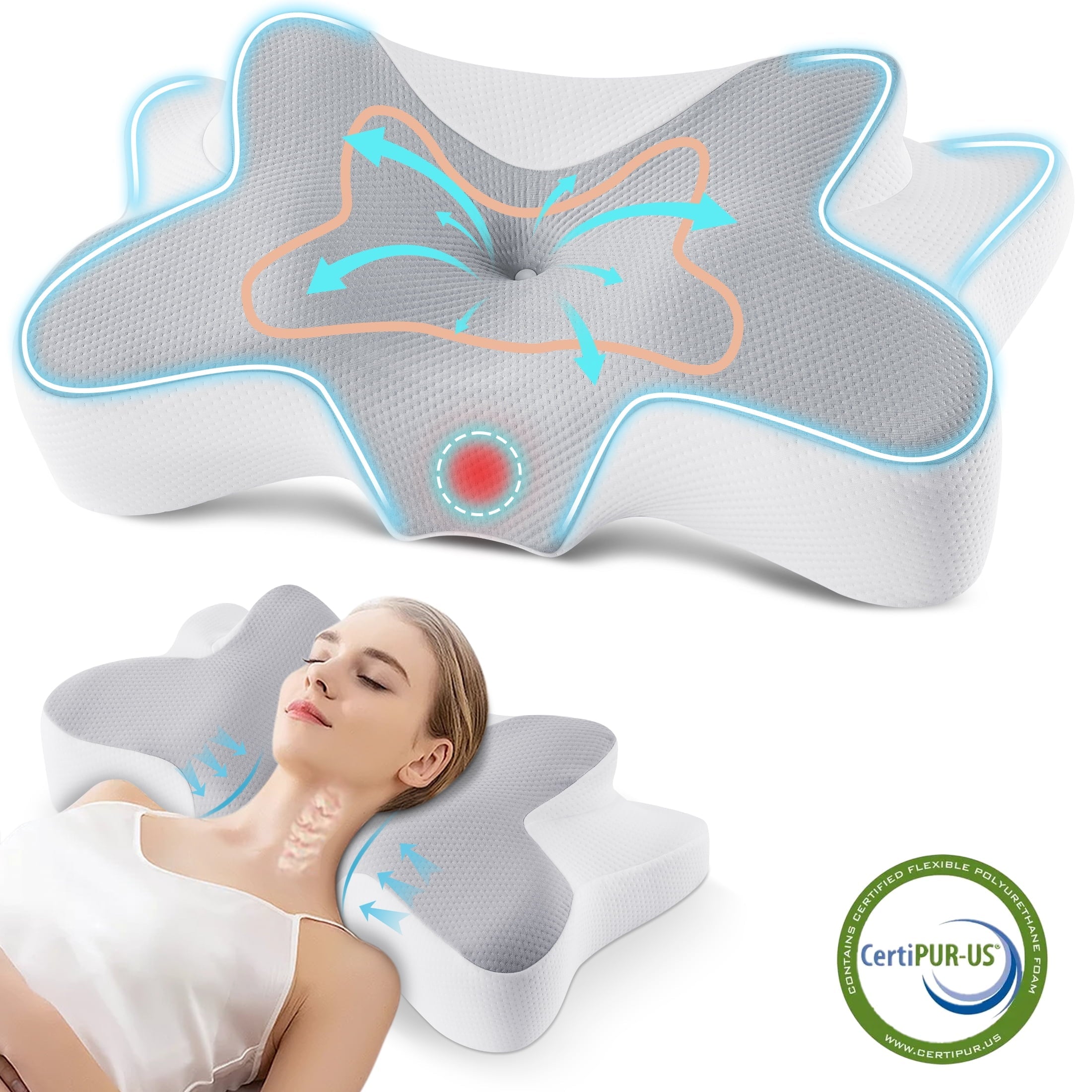 Orthopedic Support Memory Foam Pillow for Neck Pain Relief Cervical Sleepers Standard/Queen Gray - Decorative Throw Pillow Cushion for Sofa & Bed - Default Title
