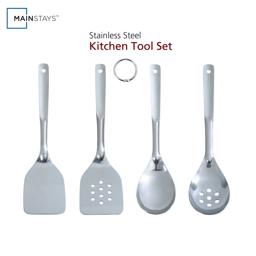 Ergonomic Cooking Stainless Steel 4-Piece Utensil Set: Includes Spatula, Slotted Spatula, Spoon, and Slotted Spoon - Premium Stainless Steel Cooking Utensil for Non-Stick Pots - Default Title