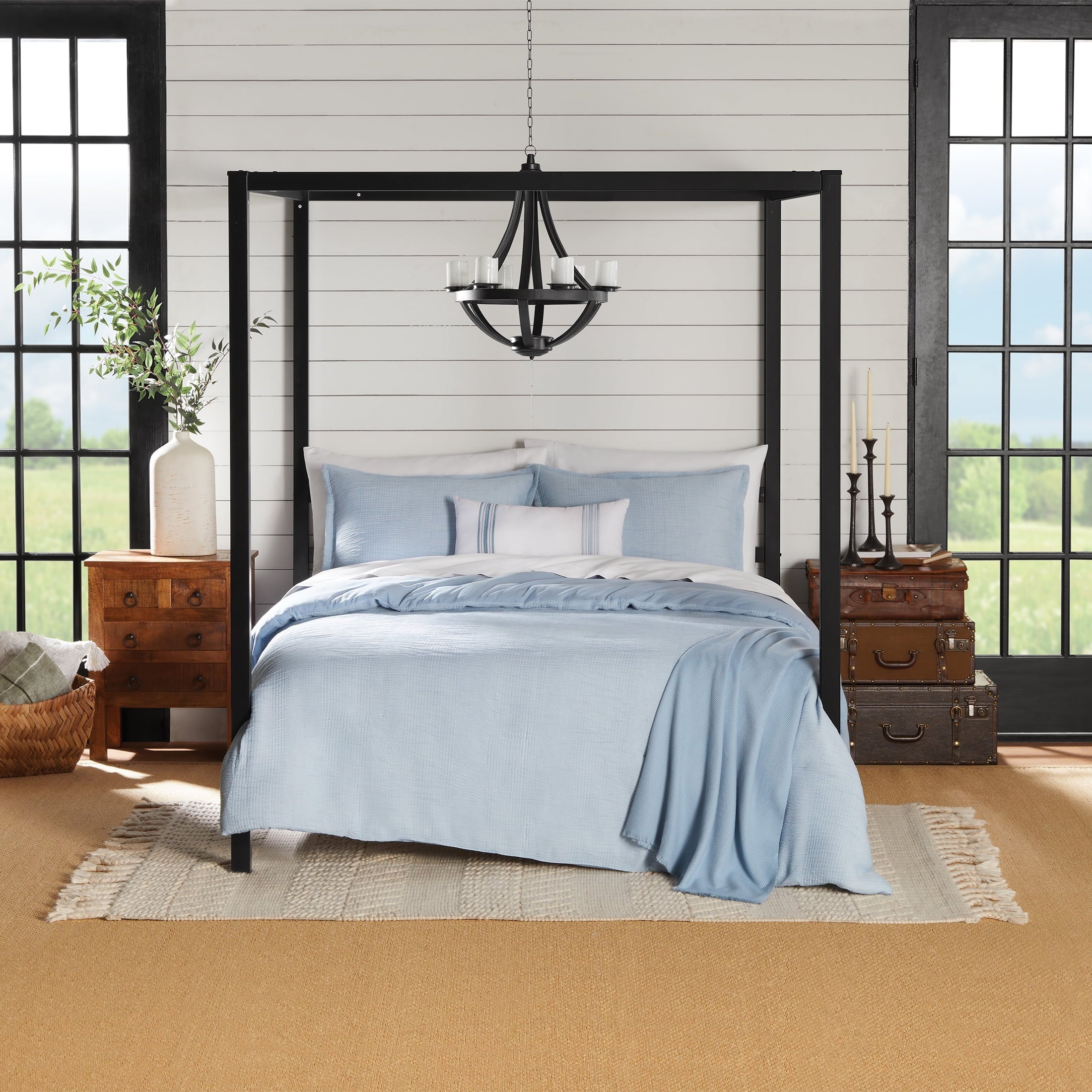 All-Season Full/Queen Comforter Set, All-Season, 5-Piece, Blue Matelasse Tonal Stripe - Cloud-Like Soft Lightweight Bed Comforter - Default Title
