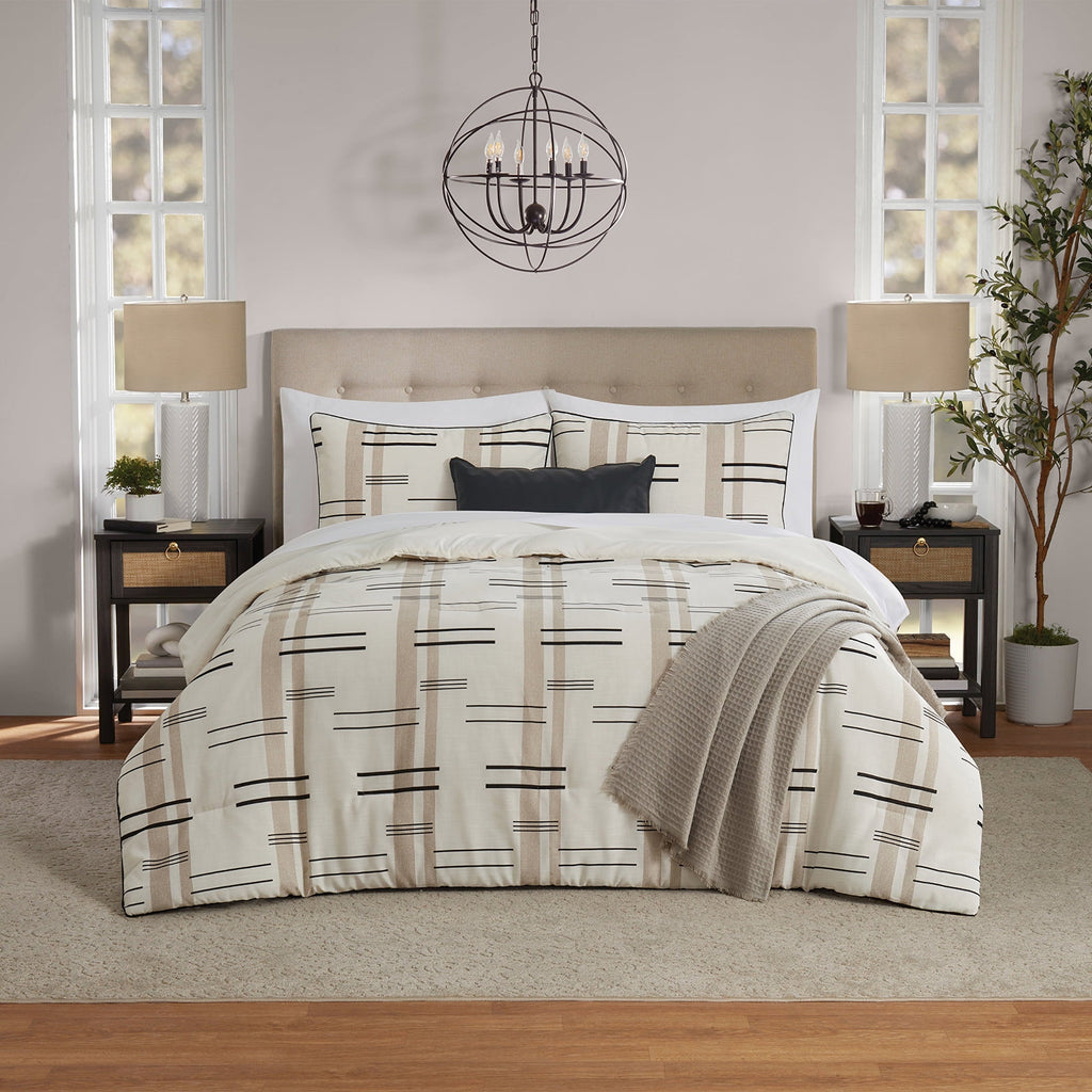 Fluffy Down Alternative Full/Queen Comforter Set, All-Season, 5-Piece, Tan Modern - All-Season Down Alternative Comforter Insert - Default Title