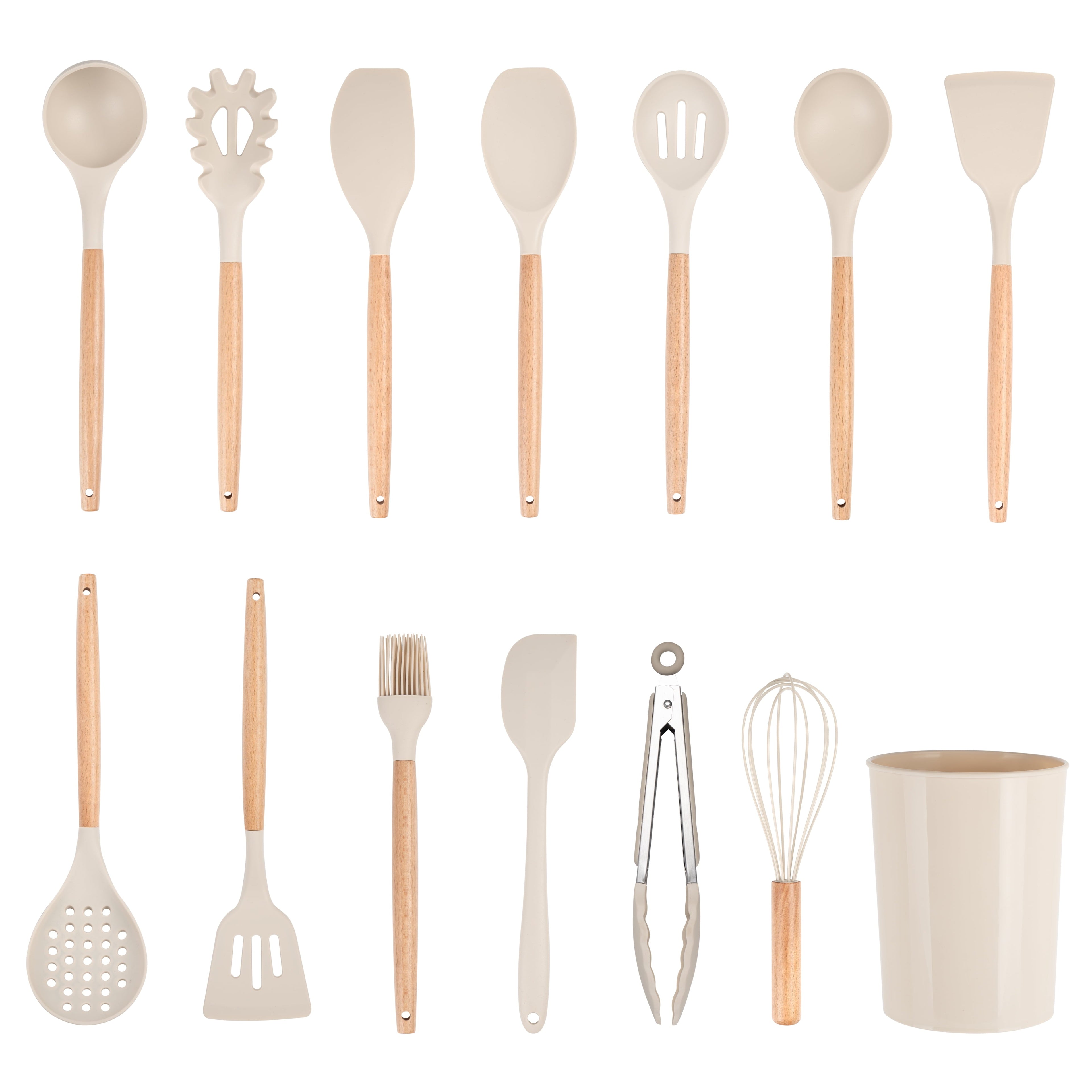 Non-Stick Safe 14pcs Cooking Utensil Set with Caddy - Ergonomic Kitchen Tongs and Cooking Spoon Utensil - Default Title