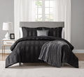 Hypoallergenic Cloud Rich Black 5 Piece Damask Stripe Comforter Set, King, Adult, Unisex - All-Season Down Alternative Comforter Insert - Default Title