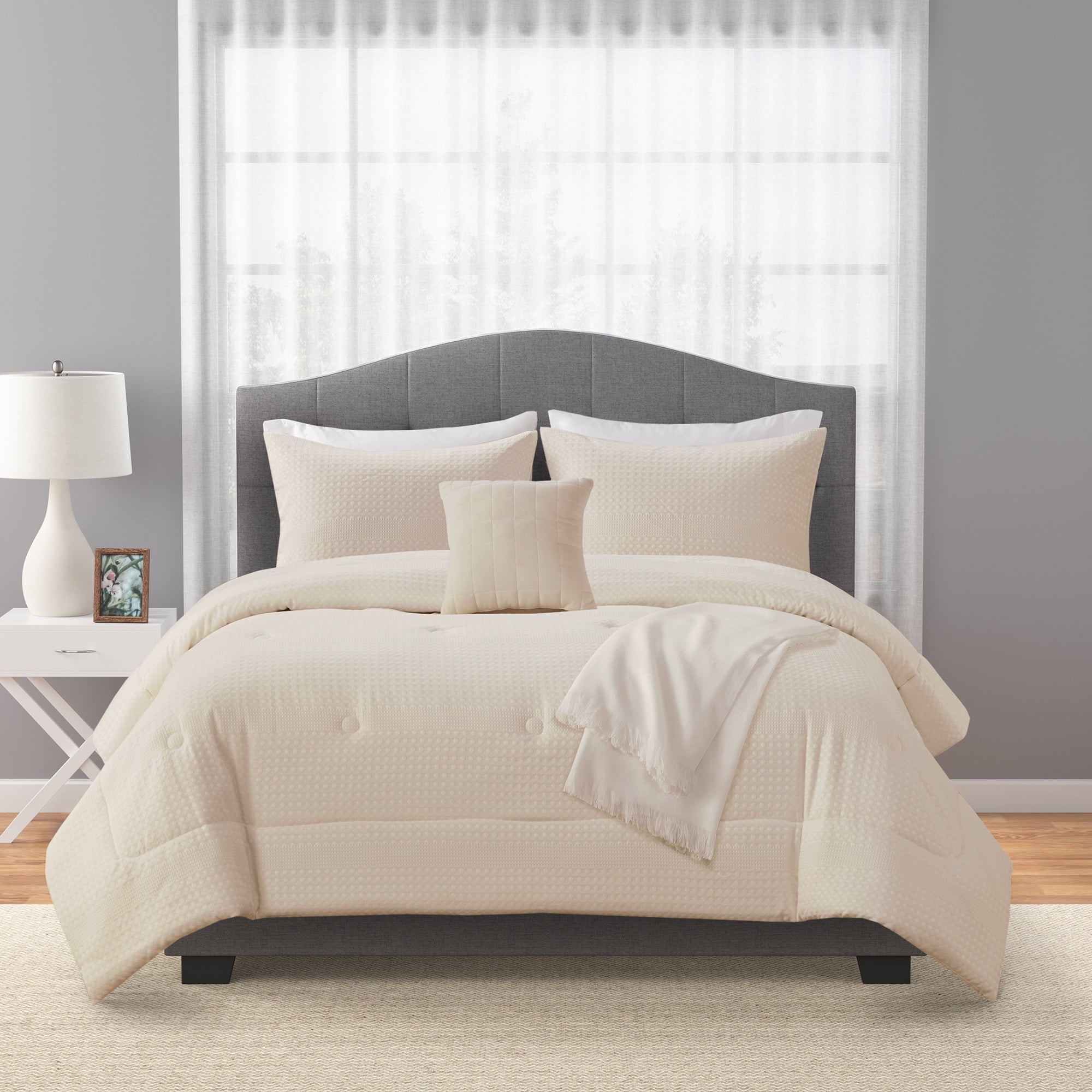 Luxurious Quilted 5-Piece Papyrus Beige Waffle Comforter Set, Full/Queen - Hypoallergenic Ultra-Fluffy Quilt for Winter - Default Title