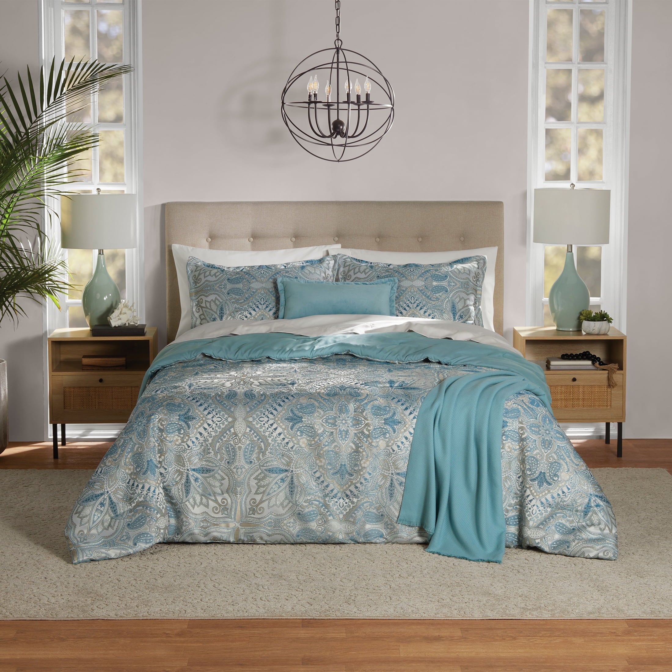 Hypoallergenic Cloud Full/Queen Comforter Set, All-Season, 5-Piece, Teal Jacquard Medallion - Hypoallergenic Ultra-Fluffy Quilt for Winter - Default Title