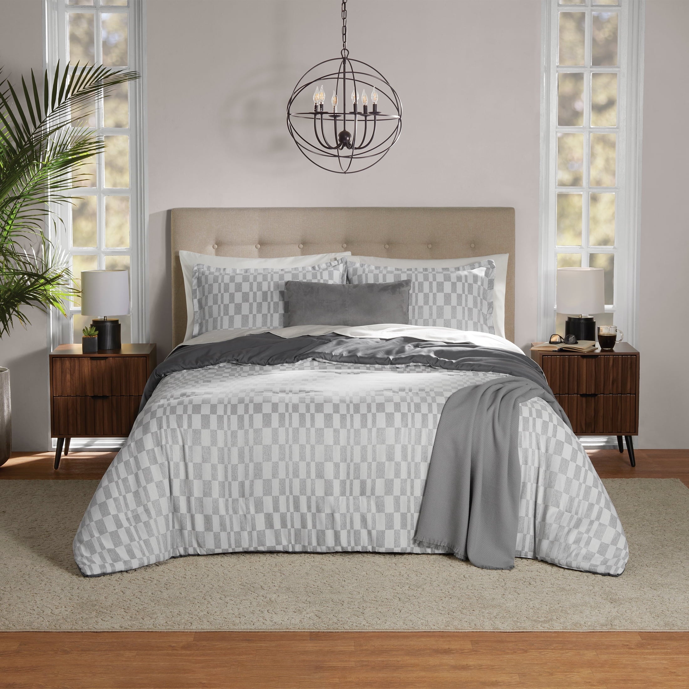 Fluffy Down Alternative Full/Queen Comforter Set, All-Season, 5-Piece, Soft Silver Check - All-Season Down Alternative Comforter Insert - Default Title
