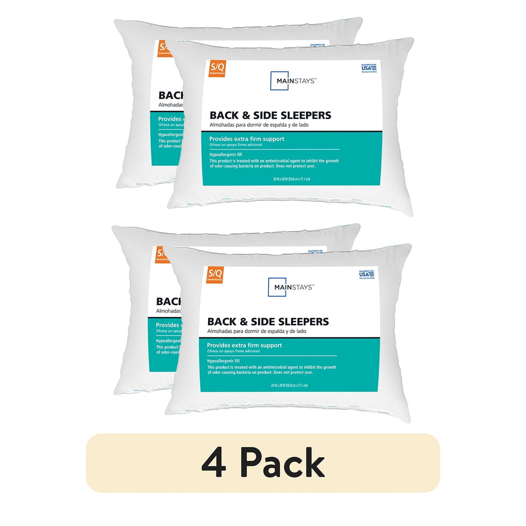 Decorative Plump Back & Side Sleeper Bed Pillow, Standard/Queen - Extra Firm Support (4 Pack) - Hotel Quality Plush Sleeping Pillows - Default Title