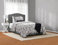 Fluffy Down Alternative Floral Scallop 4-Piece White/Black Comforter Set, Twin/Twin XL - Luxurious Quilted Duvet Cover Set - Default Title