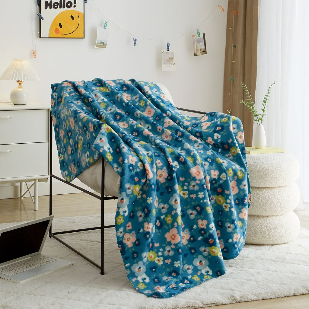 Reversible Sherpa Cozy Fleece Throw Blanket Delightful Floral 50" x 60", All Ages - Super Soft Reversible Sherpa Flannel Blanket - Default Title