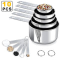 Ergonomic Cooking Measuring Cups and Spoons Set of 10, 5 Stainless Steel Cups and 5 Spoons for Kitchen Cooking Baking - Ergonomic Kitchen Tongs and Cooking Spoon Utensil - Default Title