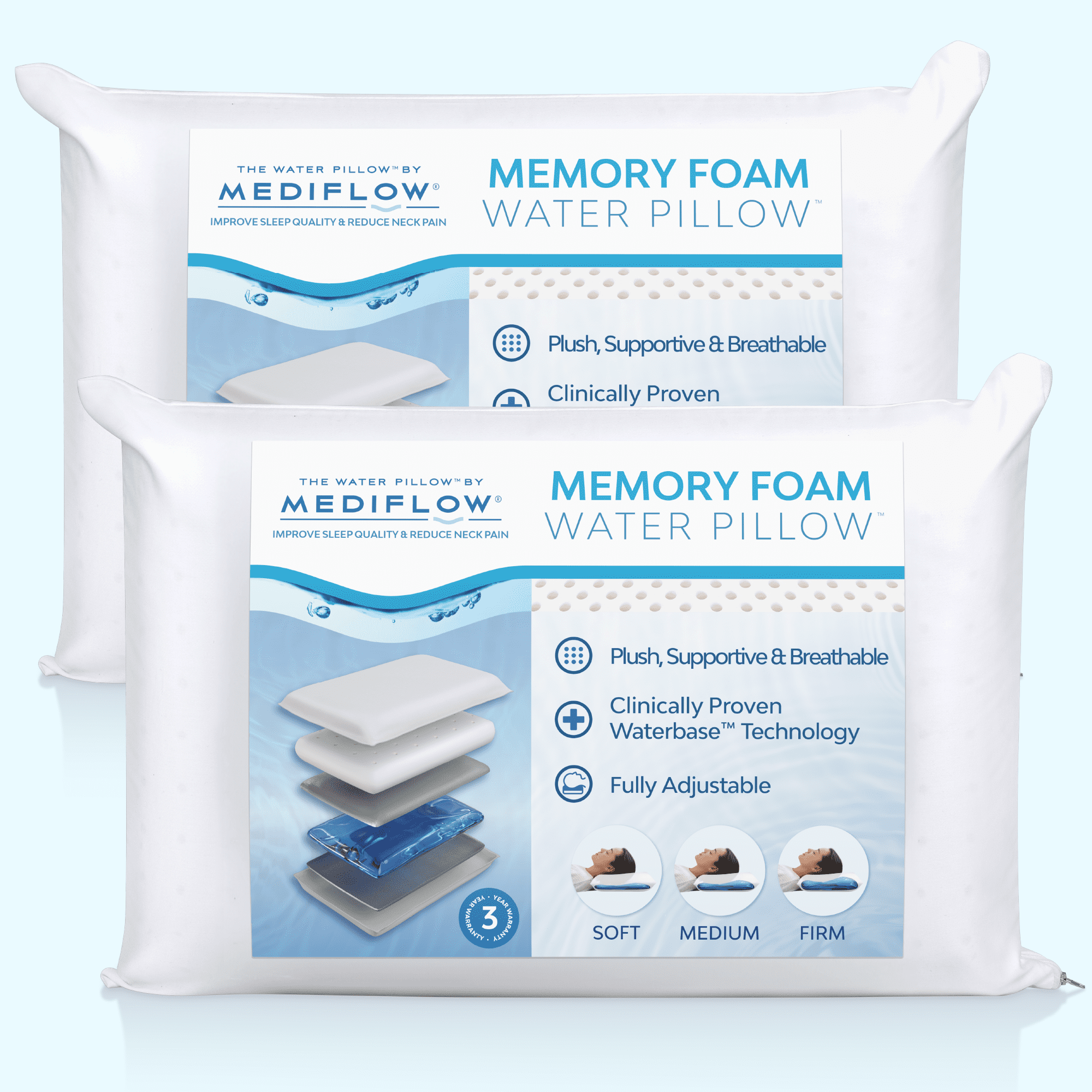 Orthopedic Support Memory Foam Water Pillow - Adjustable Pillow for Neck Pain Relief, Pillow for Side, Back, and Stomach Sleepers, The O... - Decorative Throw Pillow Cushion for Sofa & Bed - Default Title