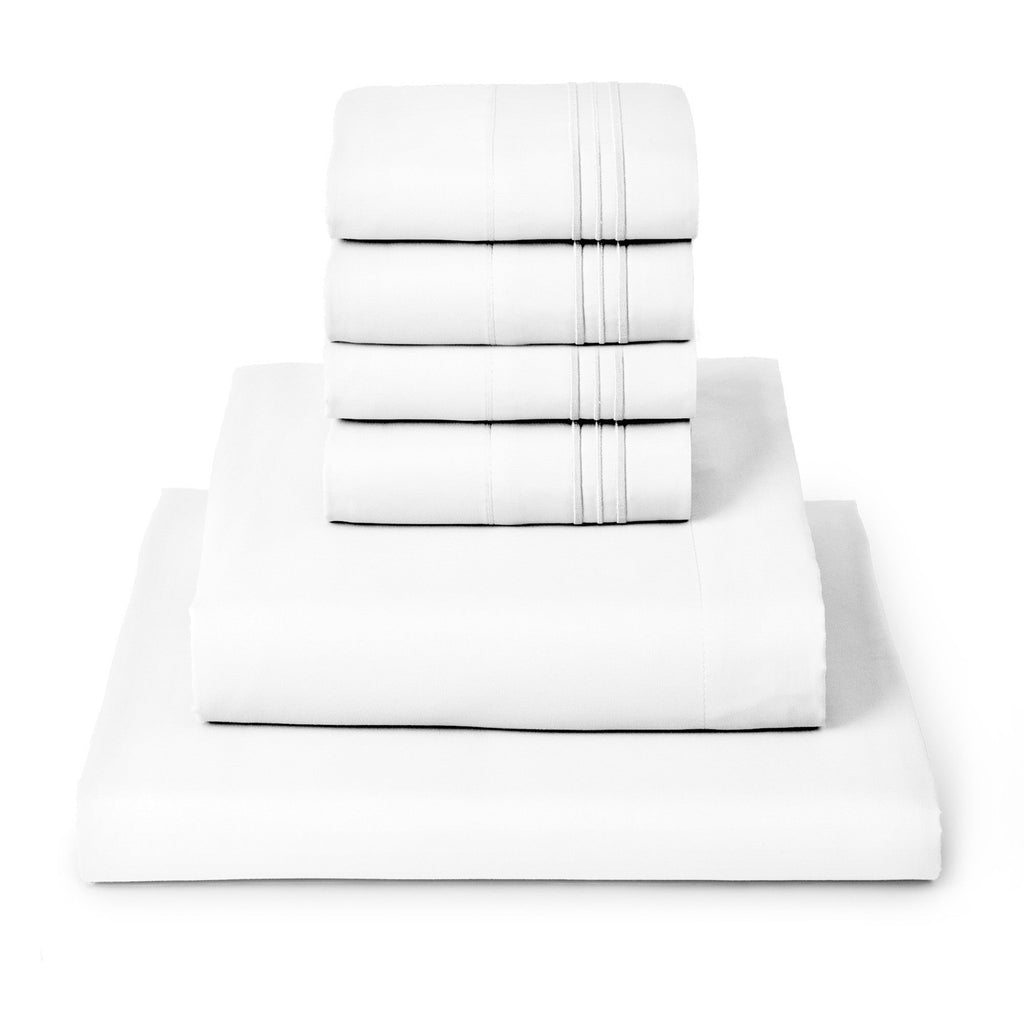 Wrinkle-Resistant Iconic 6 Piece Bed Sheet Set Brushed Microfiber, Deep Pocket, Queen, White - Luxury Bed Sheet Set with Deep Pockets - Default Title