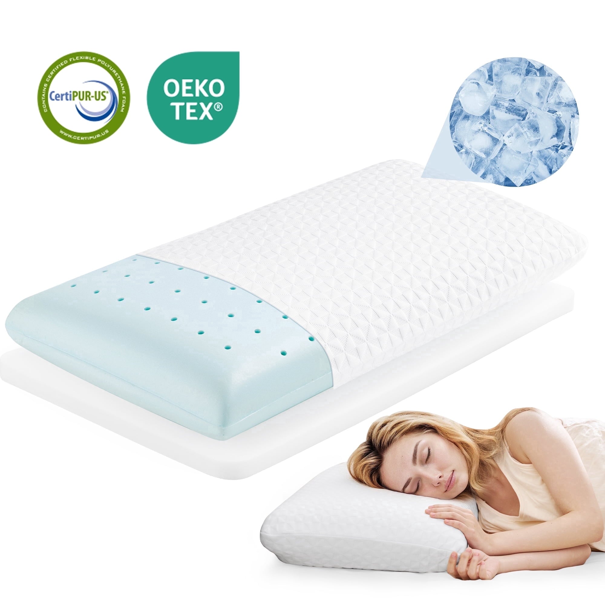 Decorative Plump Gel Memory Foam Pillow for Bed, Adjustable Height Bed Pillow with 0.8" Removable Insert, Ergonomic Neck Support for S... - Ergonomic Memory Foam Pillow for Neck Pain Support - Default Title