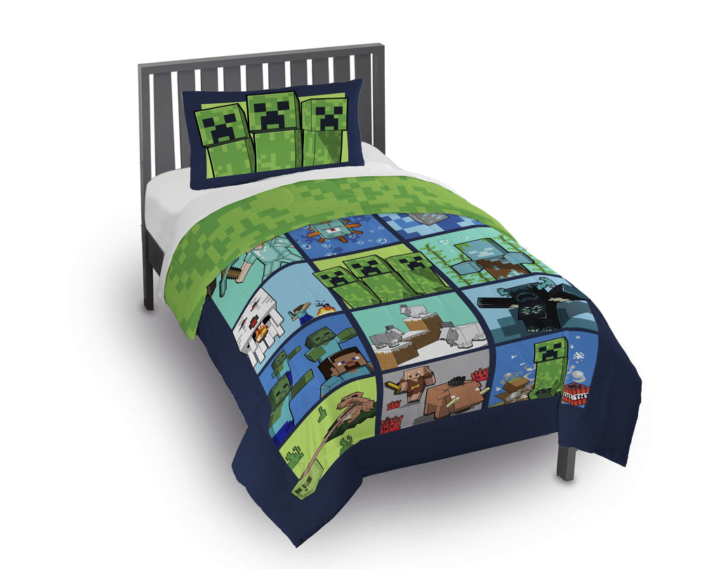 Heavyweight Warmth Kids 2 Piece Green Reversible Comforter and Pillowcase Bedding Set, Twin/Full - All-Season Down Alternative Comforter Insert - Default Title