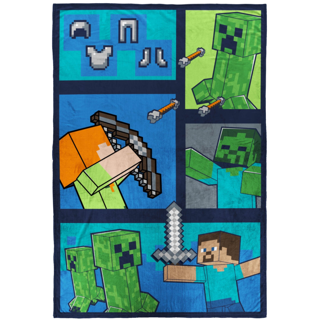 Cozy Fleece Minecraft Kids Twin/Full Blanket, 62 x 90, Microfiber, Green and Blue - Lightweight Plush Warm Blanket for All Seasons - Default Title