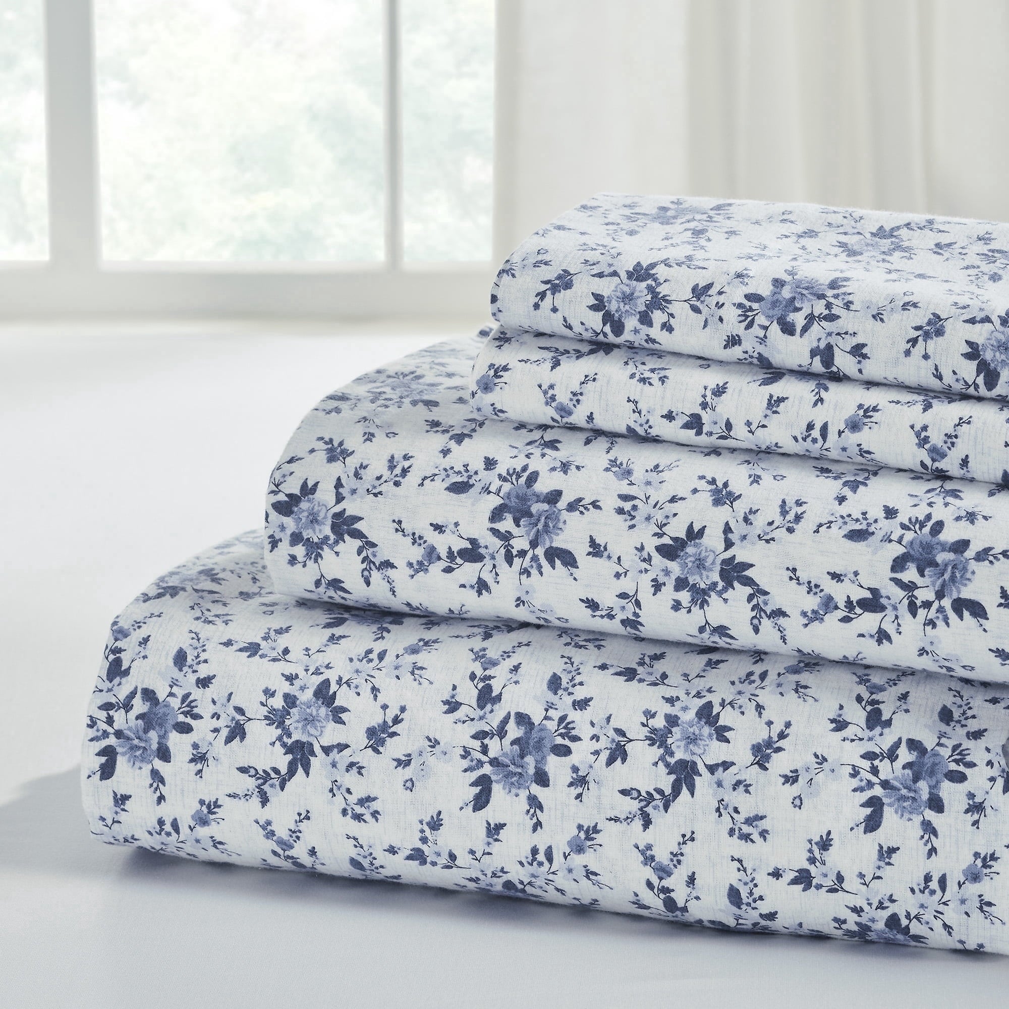 Breathable Luxury 3-Piece Brittany Printed Cotton Flannel Adult Bed Sheet Set, Twin - Cooling Hotel Quality Bedding Sheets and Pillowcases - Default Title