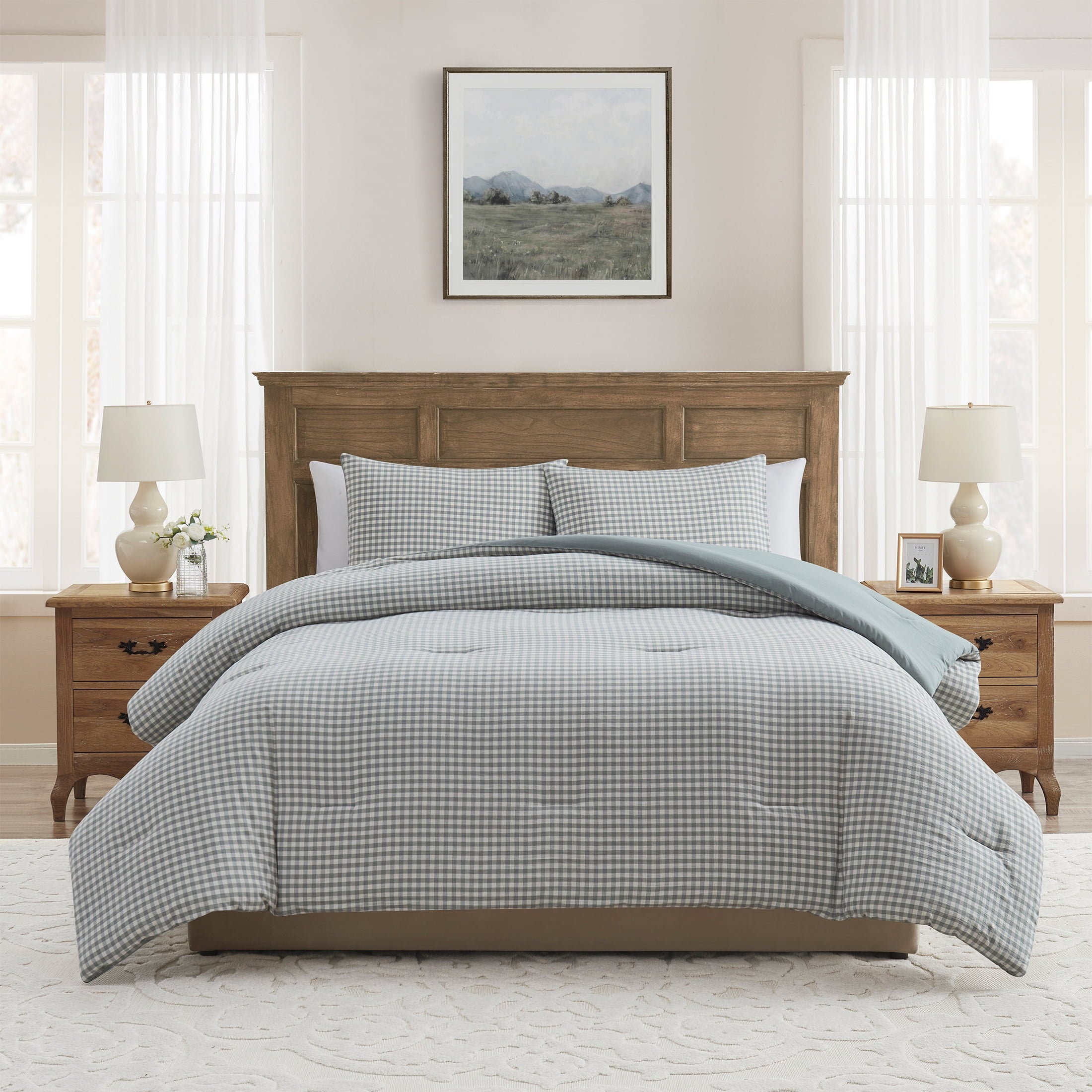 Heavyweight Warmth Full/Queen Comforter Set, All-Season, 3-Piece, Green Gingham Plaid - Hypoallergenic Ultra-Fluffy Quilt for Winter - Default Title