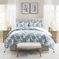 Heavyweight Warmth Veronica 3-Piece Blue Floral Cotton Slub Comforter Set, King - Luxurious Quilted Duvet Cover Set - Default Title