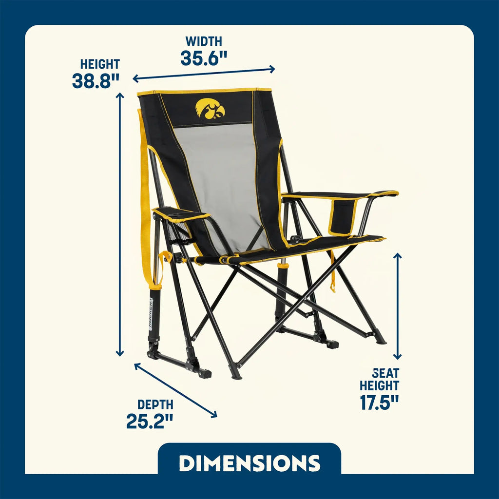 Patented Spring-Action College Comfort Pro Rocker - Iowa Hawkeyes - Choice 249 - RoadTrip Rocker Smooth Motion Camp Chair Detail