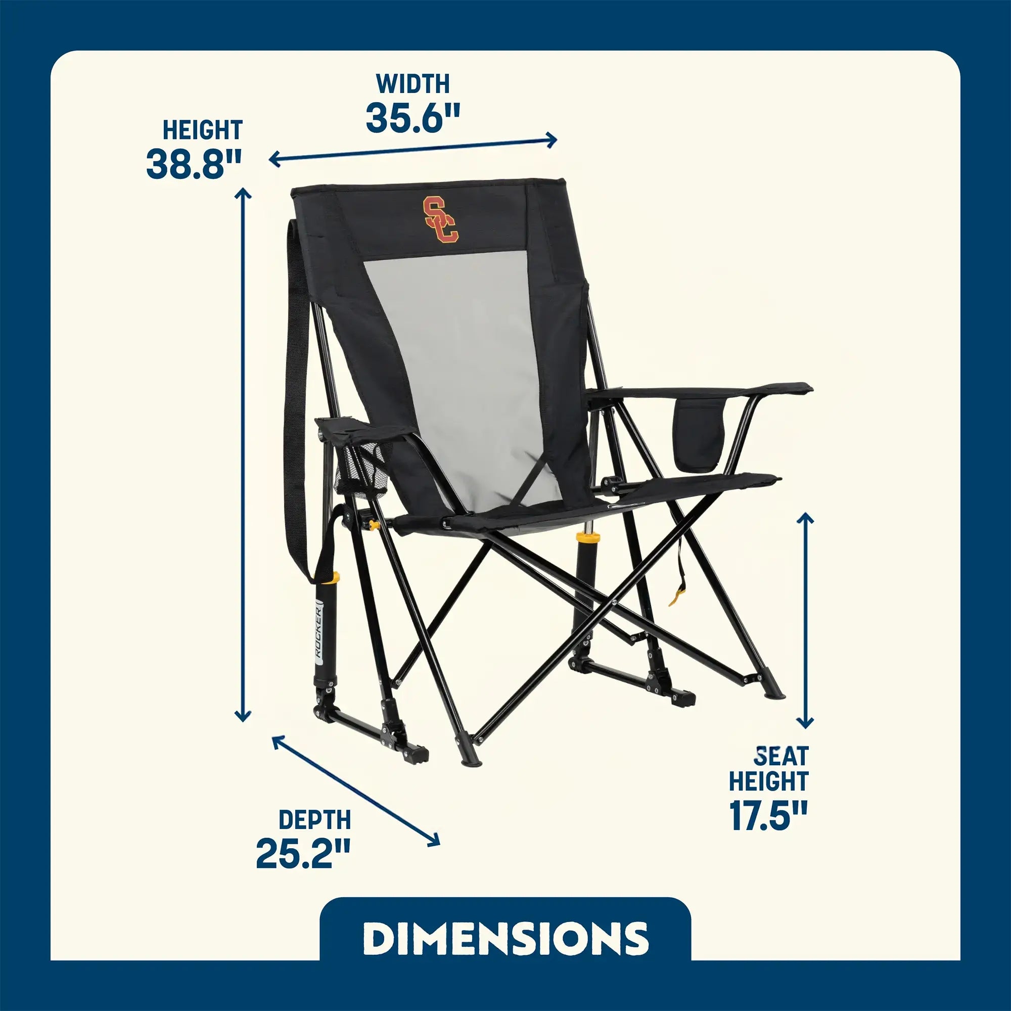 Patented Spring-Action College Comfort Pro Rocker - USC Trojans - Choice 856 - Heavy-Duty Kickback Rocker with Beverage Holder Detail