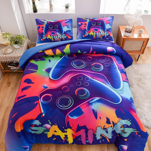 All-Season Purple Queen Gaming Comforter Sets for Boys Kids Bedding Sets Colorful Games Console Gamer Quilt Set - Cloud-Like Soft Lightweight Bed Comforter - Default Title