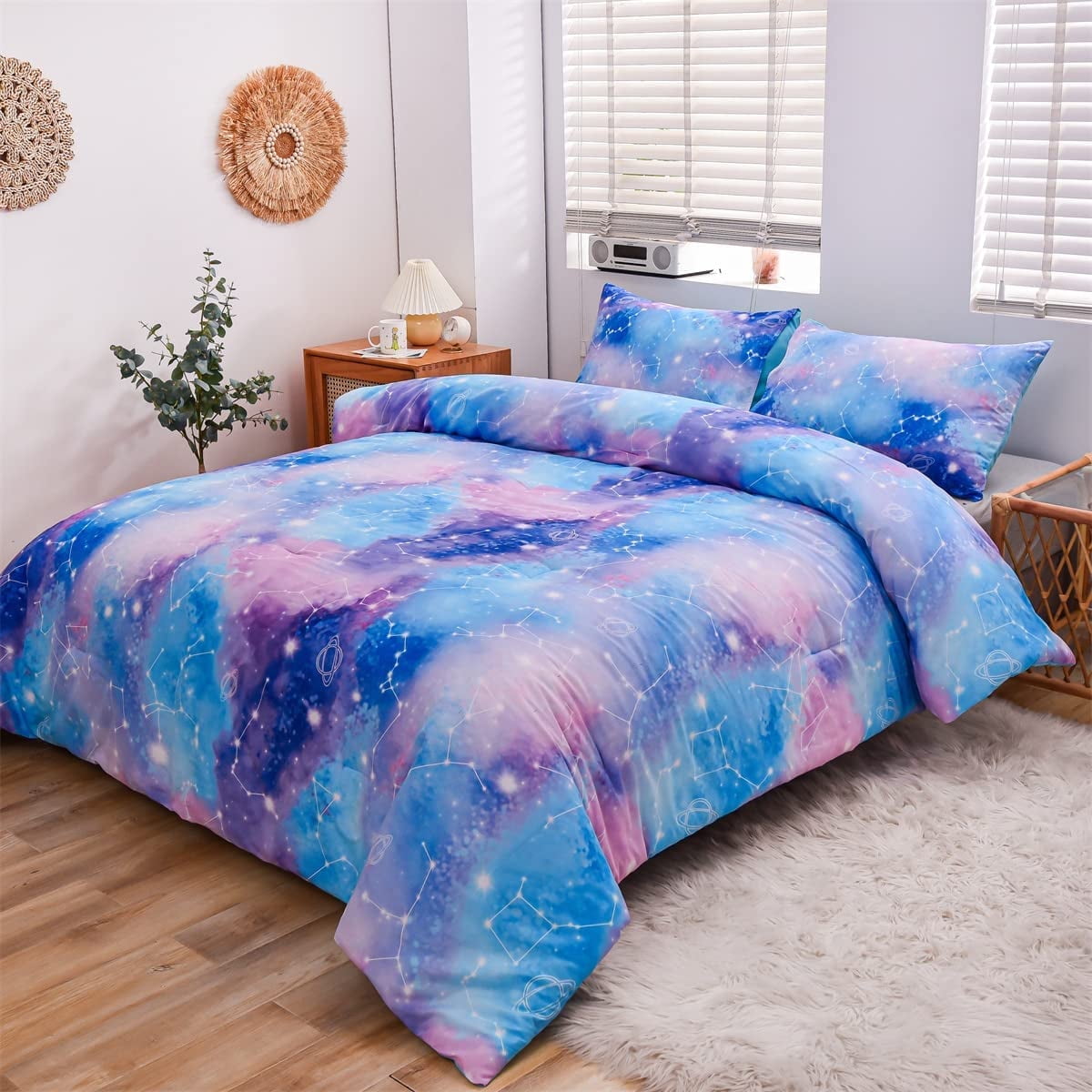 Luxurious Quilted Tie Dye Constellation Ombre Comforter Set Twin Gradient Galaxy Bedding Set Blue Purple - Hypoallergenic Ultra-Fluffy Quilt for Winter - Default Title