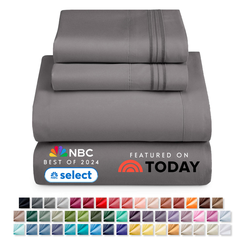 Cooling Sateen Sheet Sets, Deep Pocket 4 Piece, Luxury Soft Microfiber Bed Sheet Sets, GRAY - Cooling Hotel Quality Bedding Sheets and Pillowcases - Default Title