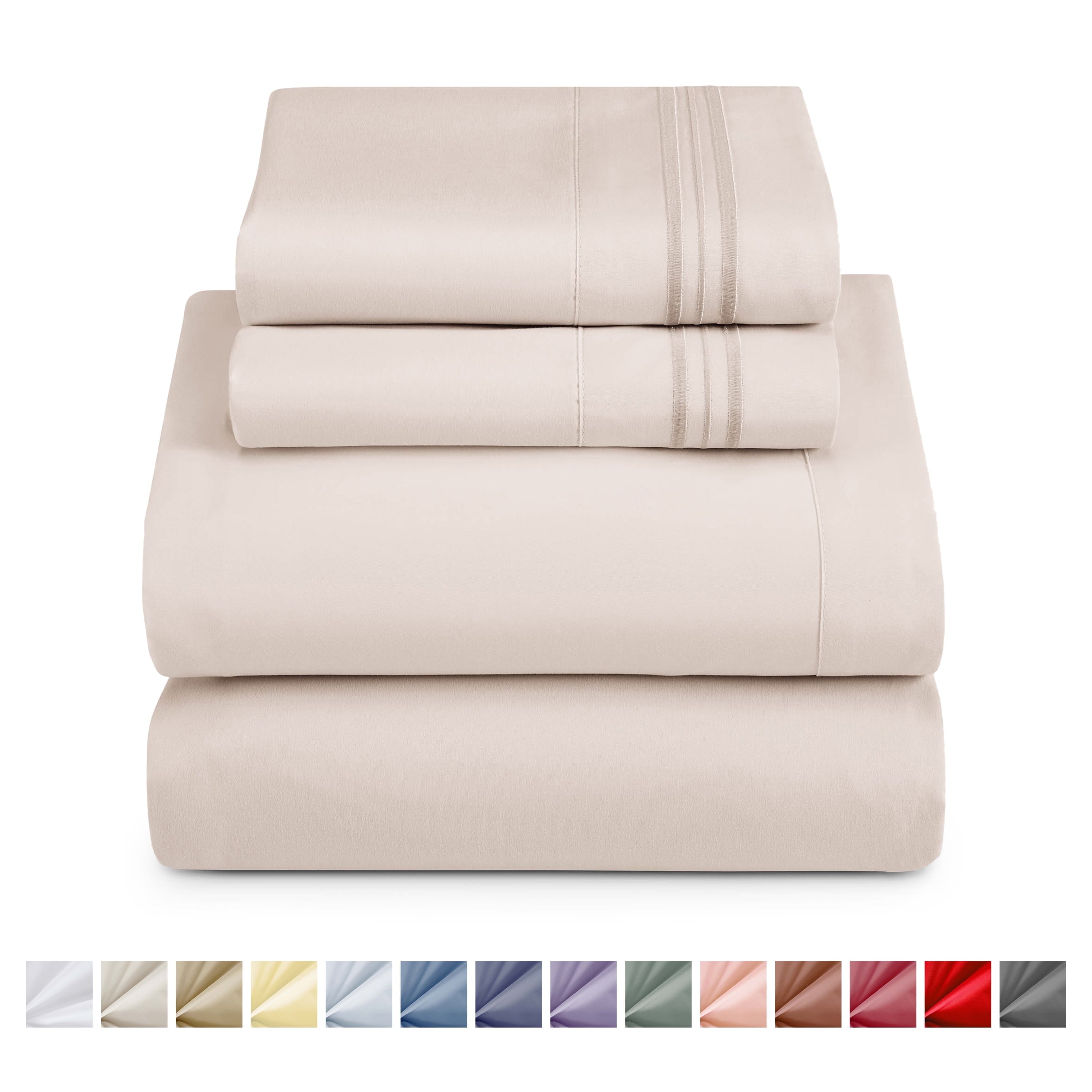Cooling Sateen King Sheet Sets, 1800 Series Deep Pocket 4 Piece, Luxury Soft Microfiber Bed Sheet Sets, BEIGE CREAM - Premium Ultra-Soft Pillowcase Pair for Sleeping - Default Title