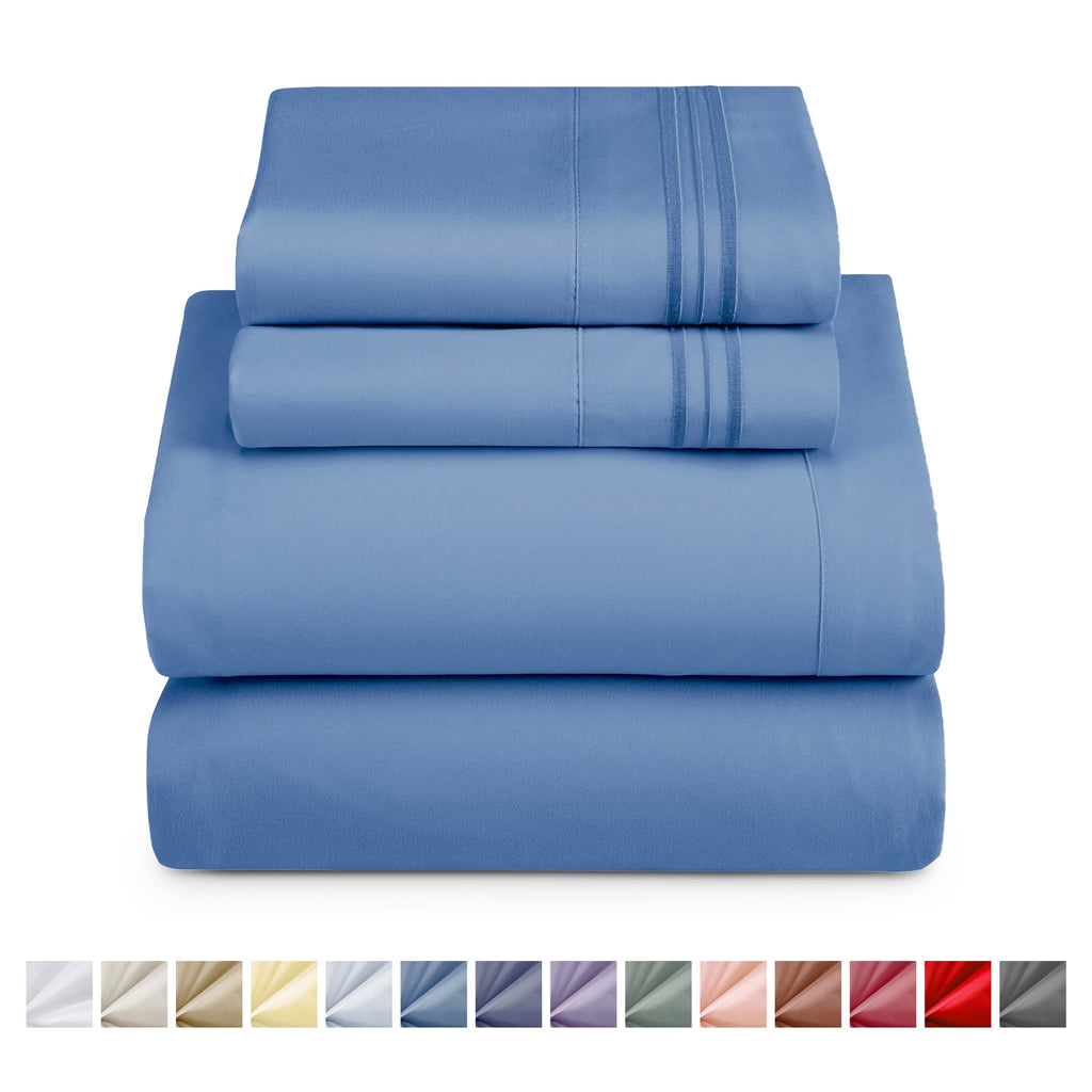 Cooling Sateen Split King Sheet Sets, Deep Pocket 5 Piece, Luxury Soft Microfiber Bed Sheet Sets, BLUE HEAVEN - Breathable Egyptian Cotton Flat & Fitted Sheets - Default Title