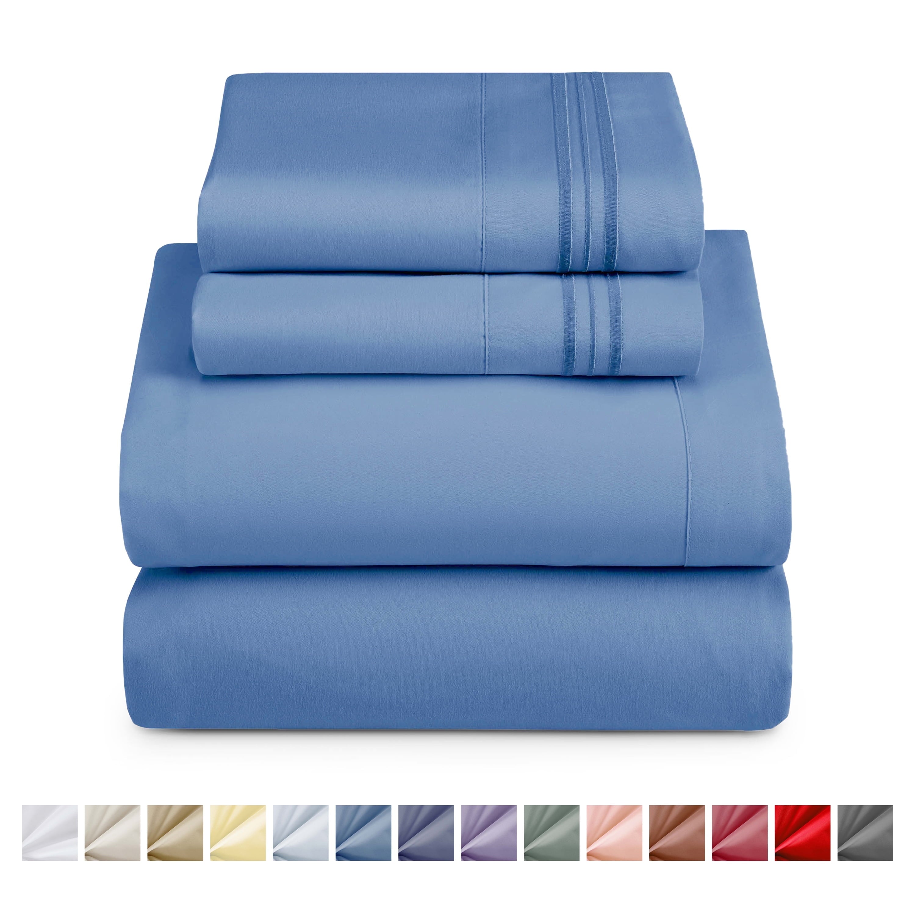 Cooling Sateen Split King Sheet Sets, Deep Pocket 5 Piece, Luxury Soft Microfiber Bed Sheet Sets, BLUE HEAVEN - Breathable Egyptian Cotton Flat & Fitted Sheets - Default Title