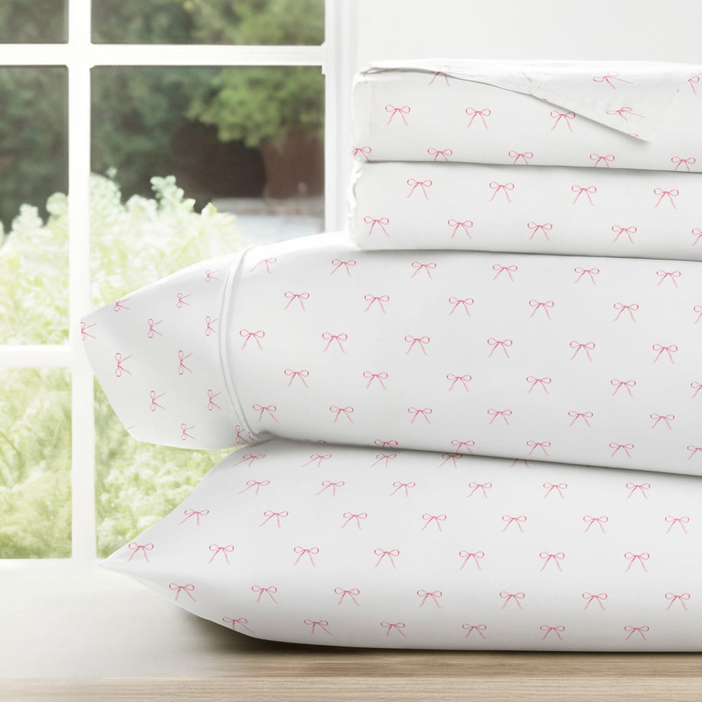 Premium Egyptian Cotton 3 Piece Ditsy Pattern Microfiber Bed Sheets, Pink Bows, Twin-XL - Luxury Bed Sheet Set with Deep Pockets - Default Title
