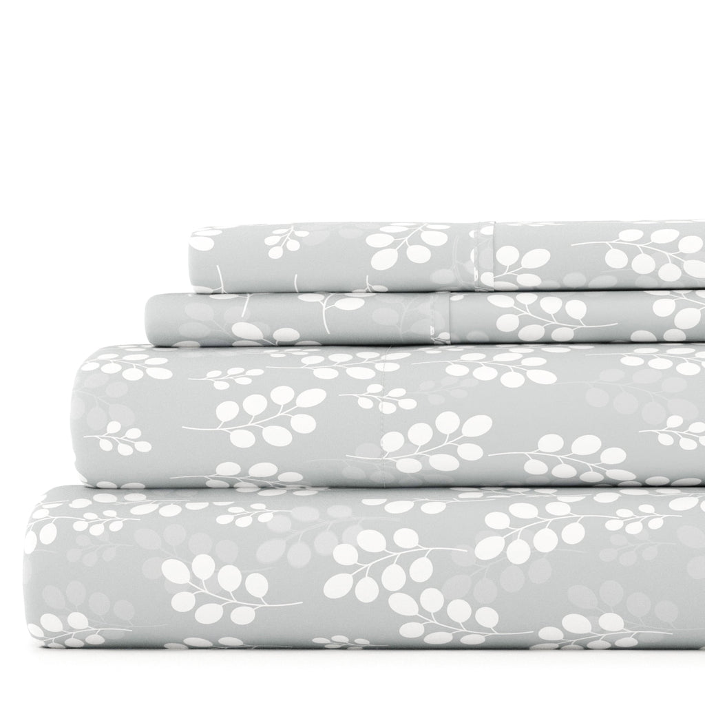 Wrinkle-Resistant 4 Piece Pattern Microfiber Bed Sheets Set, Gray Wheat, Full - Cooling Hotel Quality Bedding Sheets and Pillowcases - Default Title