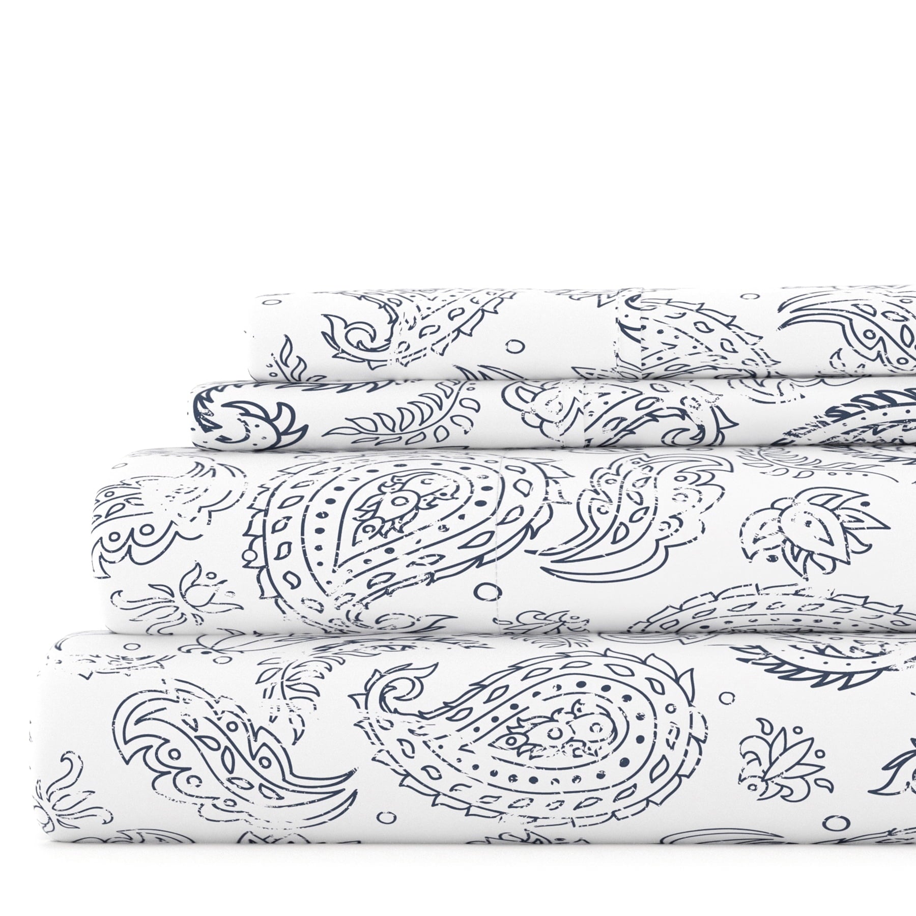 Premium Egyptian Cotton 4 Piece Pattern Microfiber Bed Sheets Set, Navy Coarse Paisley, Full - Luxury Bed Sheet Set with Deep Pockets - Default Title